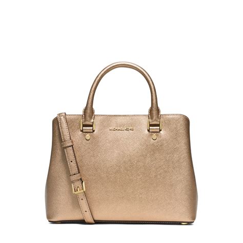 Savannah Medium Metallic Saffiano Leather Satchel 